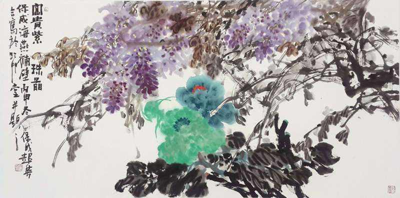 《富贵紫珠图》与上官超英先生合作138cmx69cm