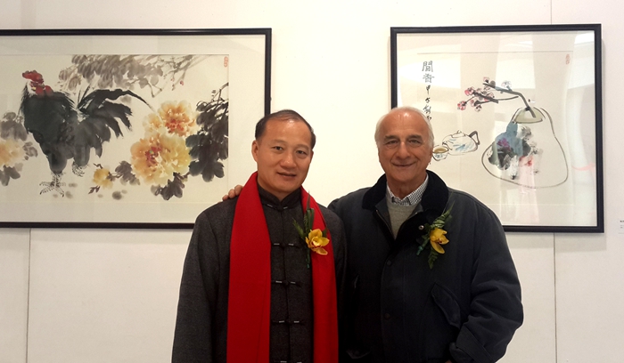 2015年上海《丁保成书画展》与意大利著名雕塑家里卡多先生