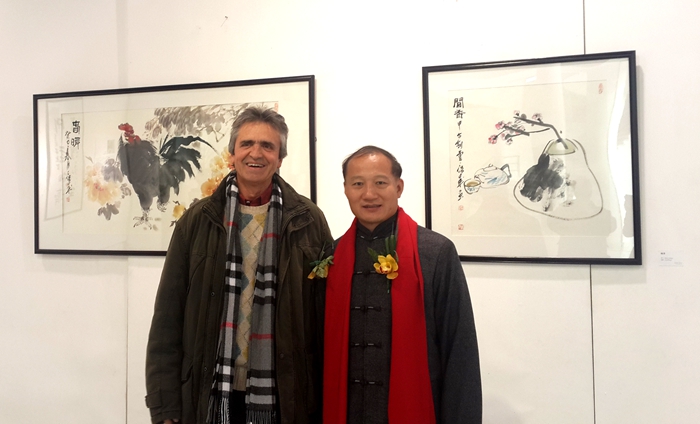 2015年上海《丁保成书画展》与意大利著名雕塑家菲林先生
