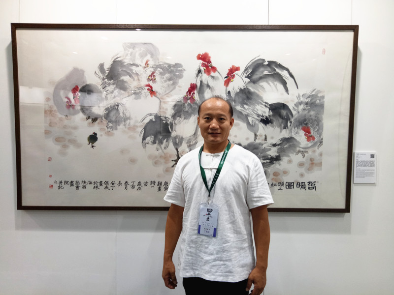 2017年8月丁保成群鸡“春暖图”入选《全球500水墨画精英大展》