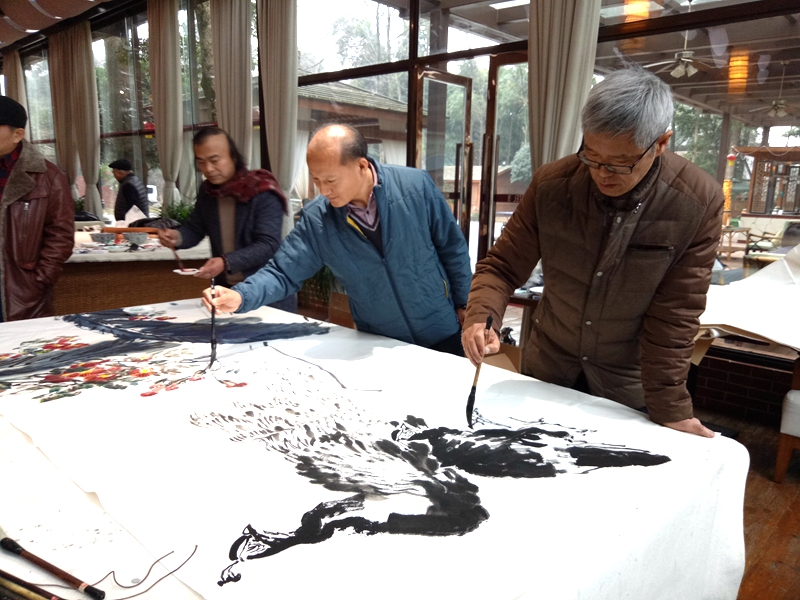 	2018年1月《第十届全国当代花鸟画家优秀作品展》笔会现场