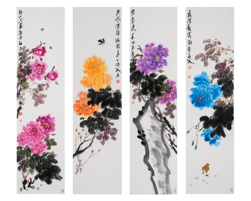 牡丹条屏(138X35cm)